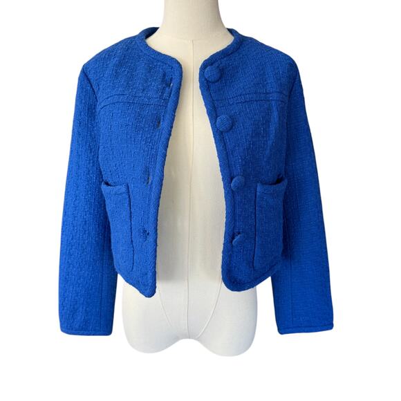 Proenza Schouler White Label Cropped Tweed Blazer Royal Blue Size 4 NWOT - Picture 4 of 11